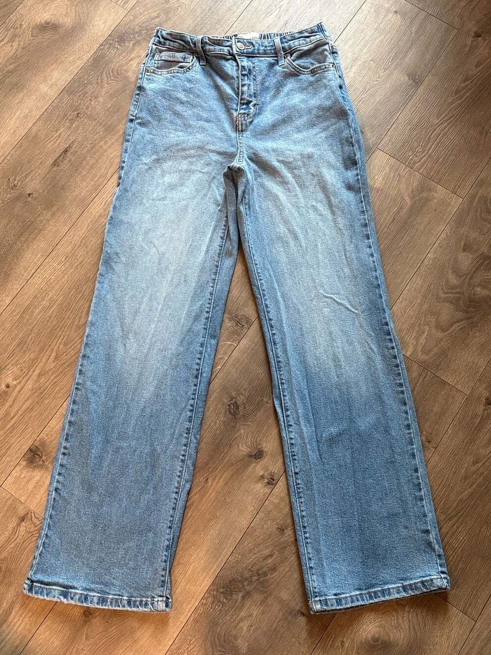 No Boundaries High Rise Wide Leg Jeans Size 4-6 Blue Denim Raw Hem